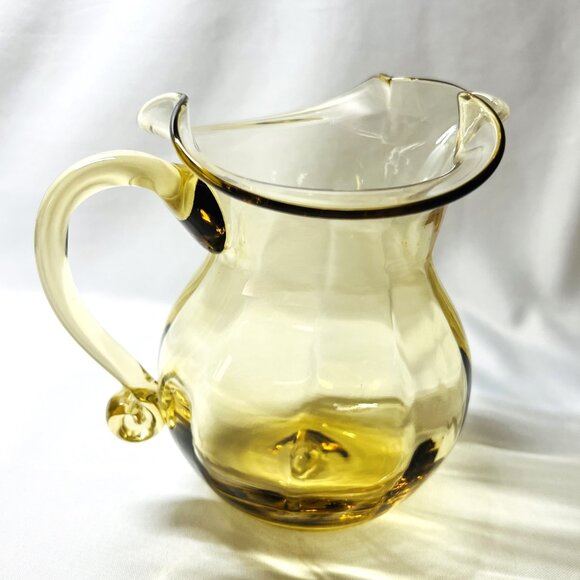 Rainbow Glass Golden Amber Pitcher Mid-20th Century Hand Blown Creamer 6” - Picture 6 of 11